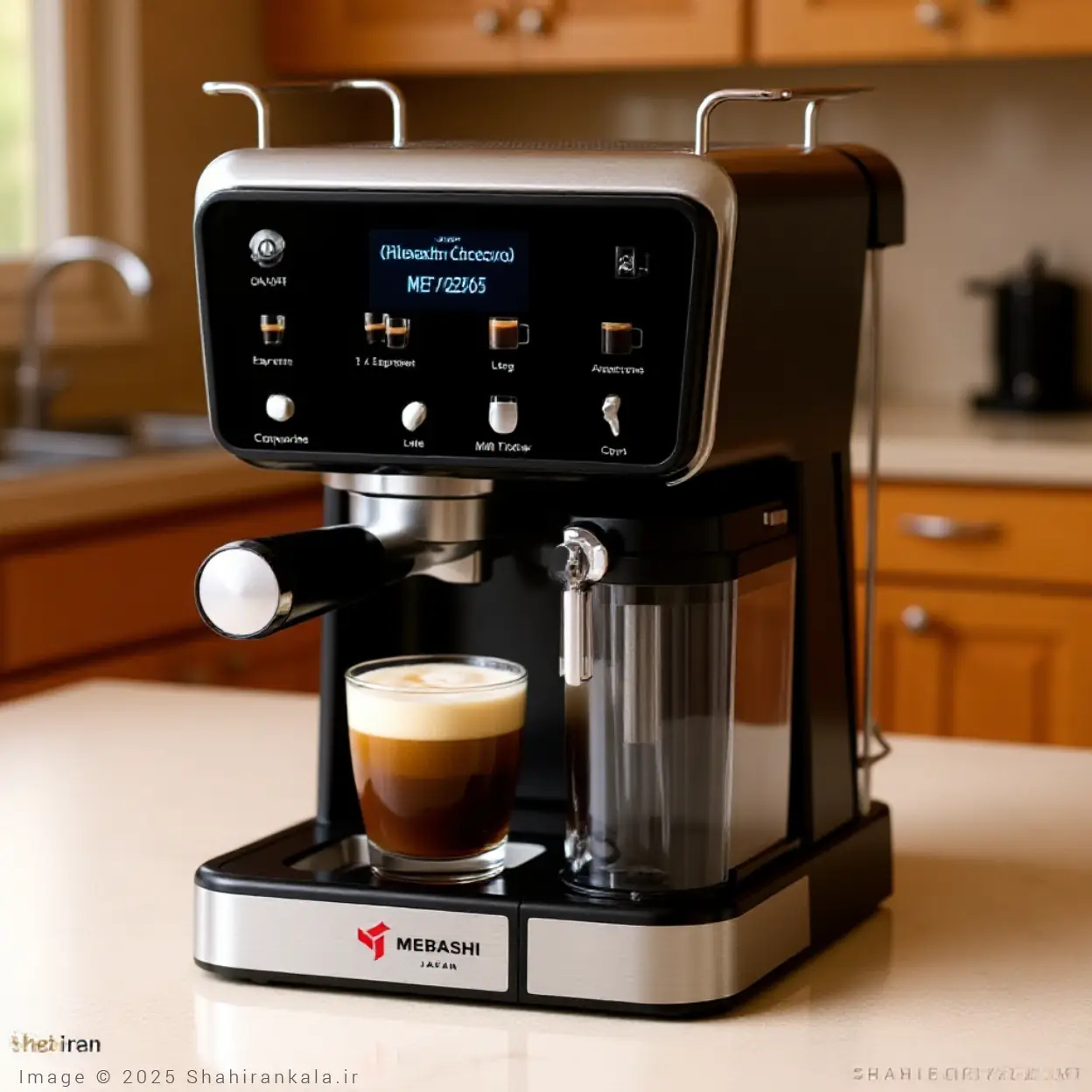 تصویر اسپرسو ساز ۱۵۰۰ میلیلیتر مباشی مدل ME-ECM2505 با کاپوچینو آماده